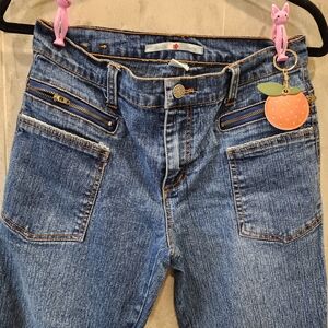 Adolfo Blue High-Rise Denim Jeans with Zip Pocket Detail